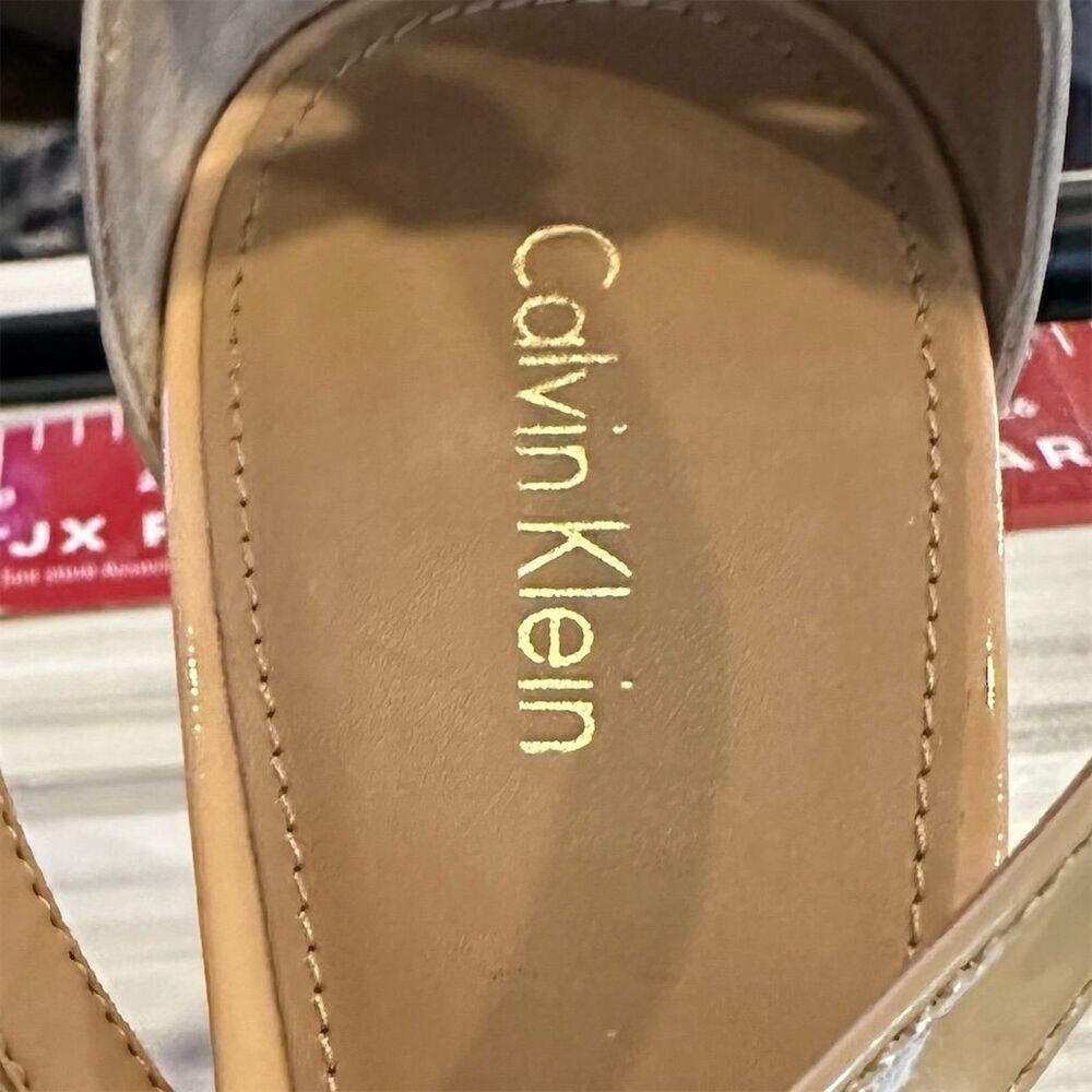 Calvin Klein Narella Heels Women 9M Nude Grey Excellent Patent Strappy Sandals - Picture 10 of 10